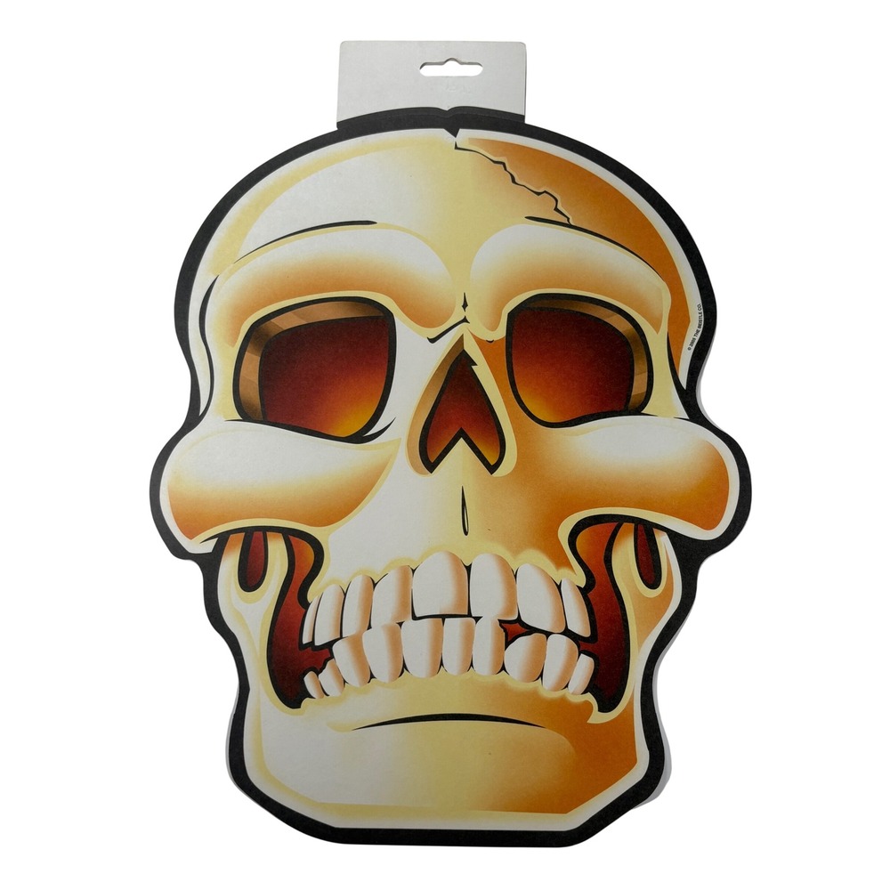Vintage Beistle Halloween Skull Cutout Decoration Double Sided 16 Inch 01610